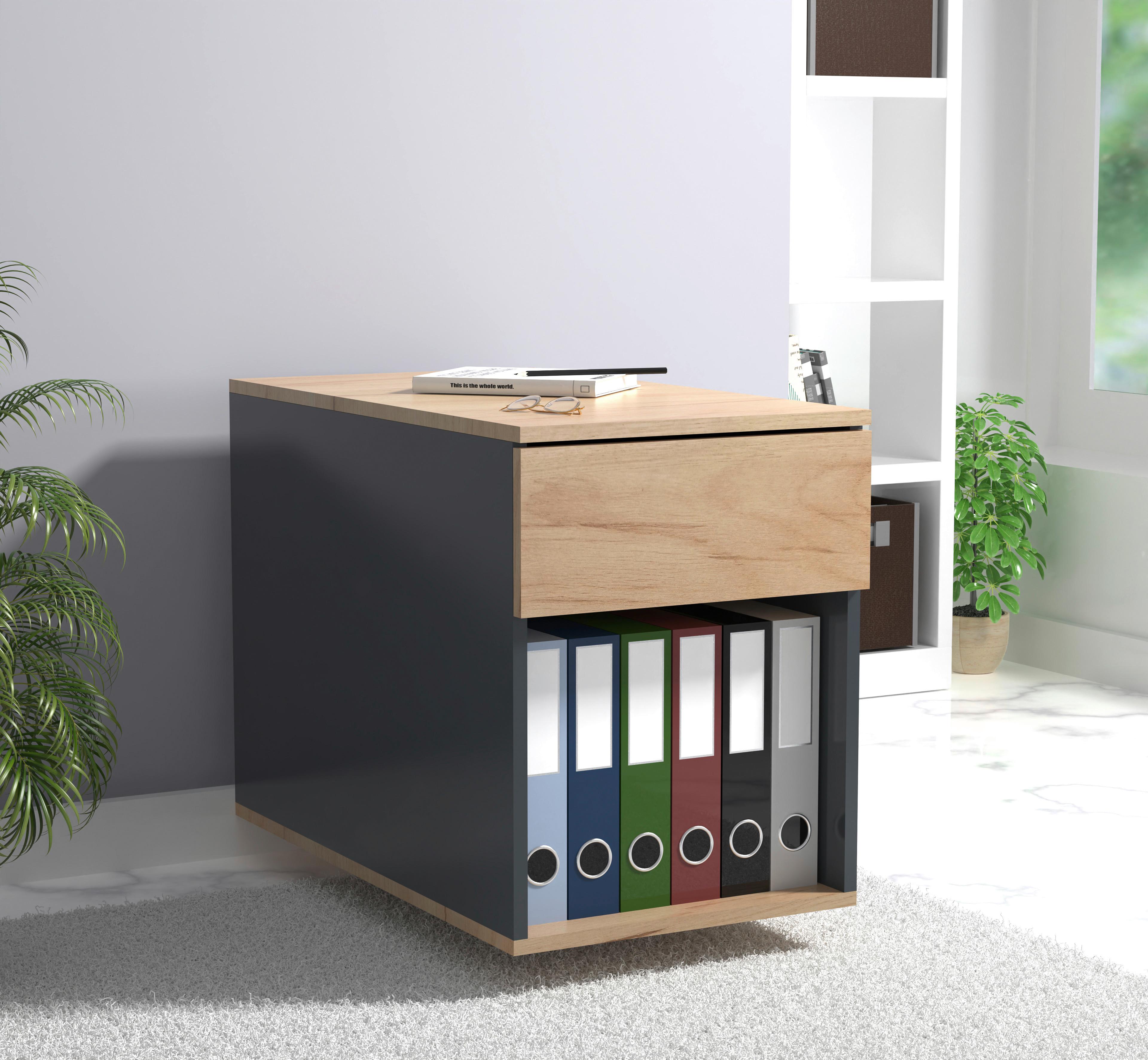 Rollcontainer Anthrazit/ Eiche Dekor Dalrosa 39x55x70cm - Honigeiche/Anthrazit, MODERN, Holzwerkstoff/Kunststoff (39/55/70cm) - MID.YOU