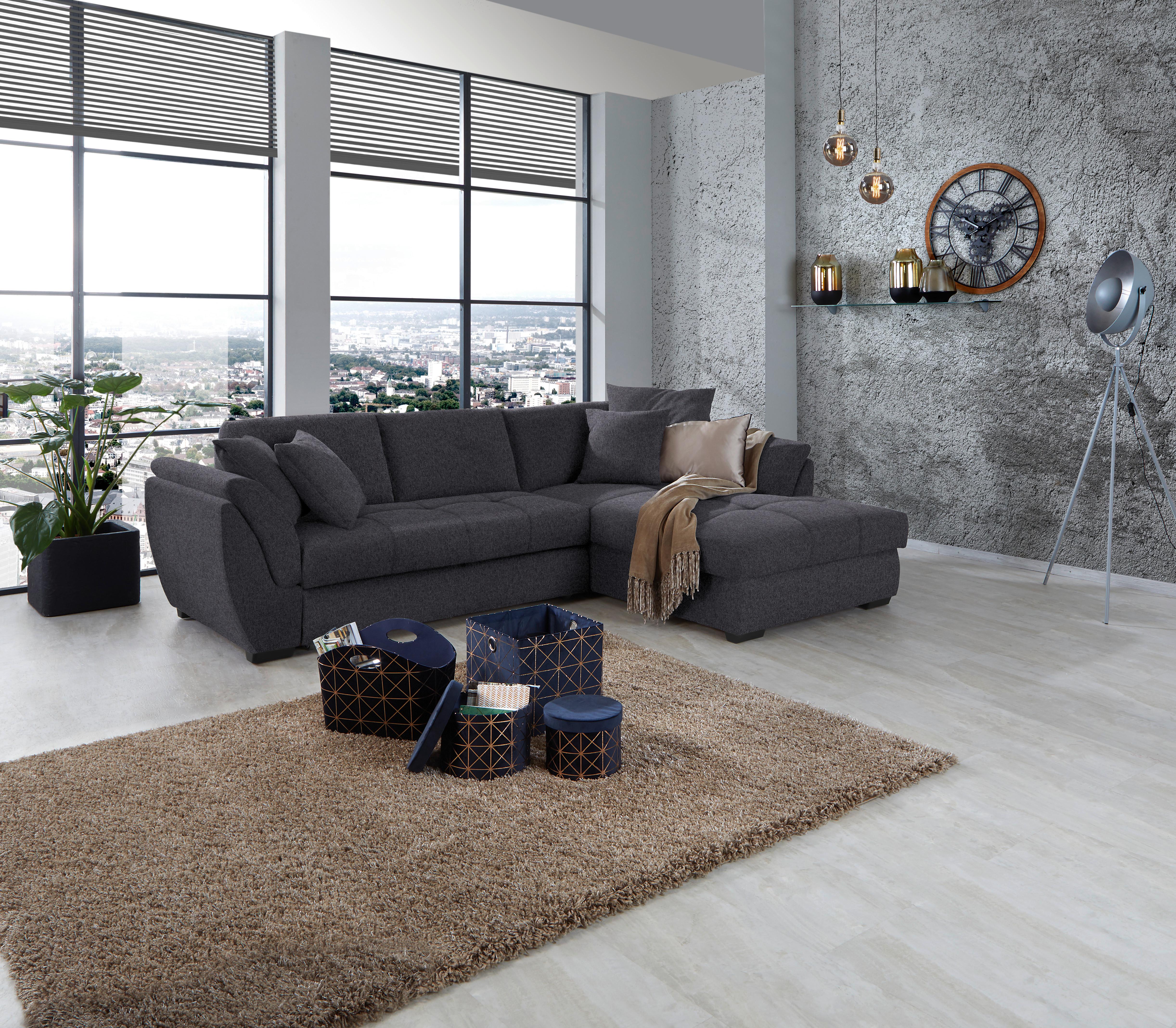 Ecksofa mit Schlaffunktion Berisso, Webstoff - Anthrazit/Schwarz, Design, Textil (278/187cm) - Ondega
