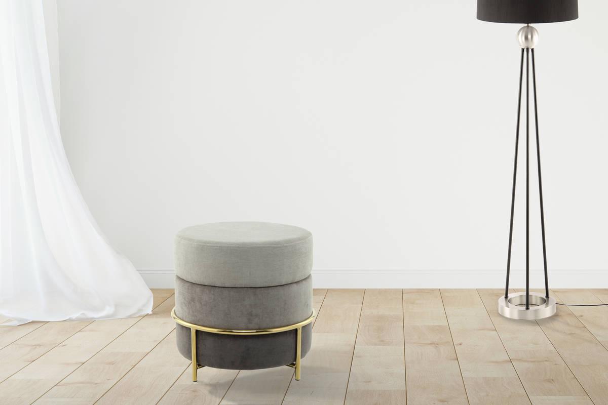 Pouf Struktur Grau DxH: 48,5x46 cm Rund - Goldfarben/Grau, Basics, Holzwerkstoff/Textil (48,5/46/48,5cm) - Kayoom