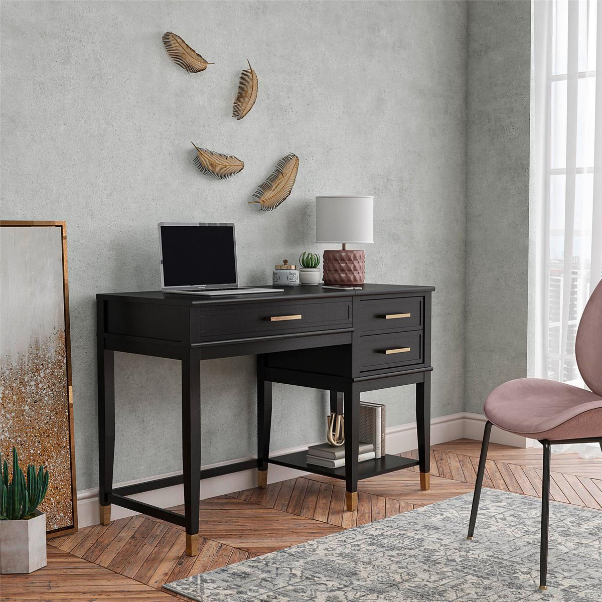 Schreibtisch Westerleigh Schwarz B: 77 cm - Schwarz, Design, Holzwerkstoff/Metall (115/77/49cm) - MID.YOU