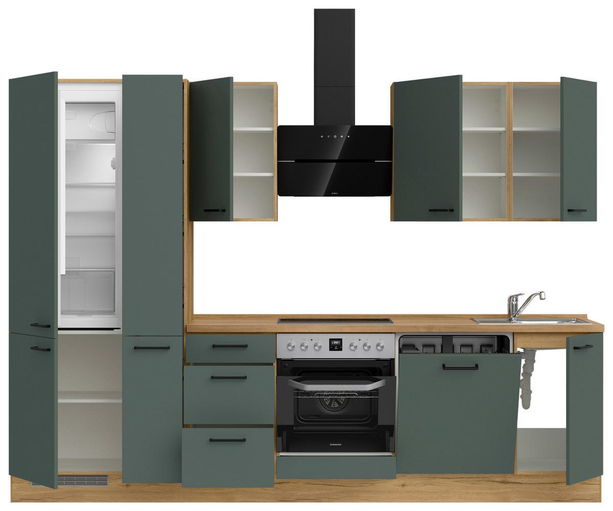 Küchenleerblock Easytouch High-Line, H7 Links - Dunkelgrün/Eichefarben, MODERN, Holzwerkstoff (300cm) - Nobilia