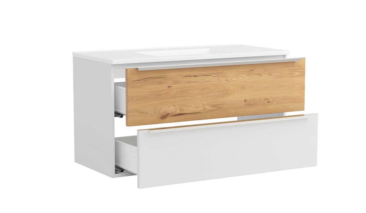 WASCHTISCHKOMBI Verona Weiß/Wildeiche B: 100cm - Wildeiche/Weiß, Trend, Holzwerkstoff/Stein (100/54/47cm) - Held