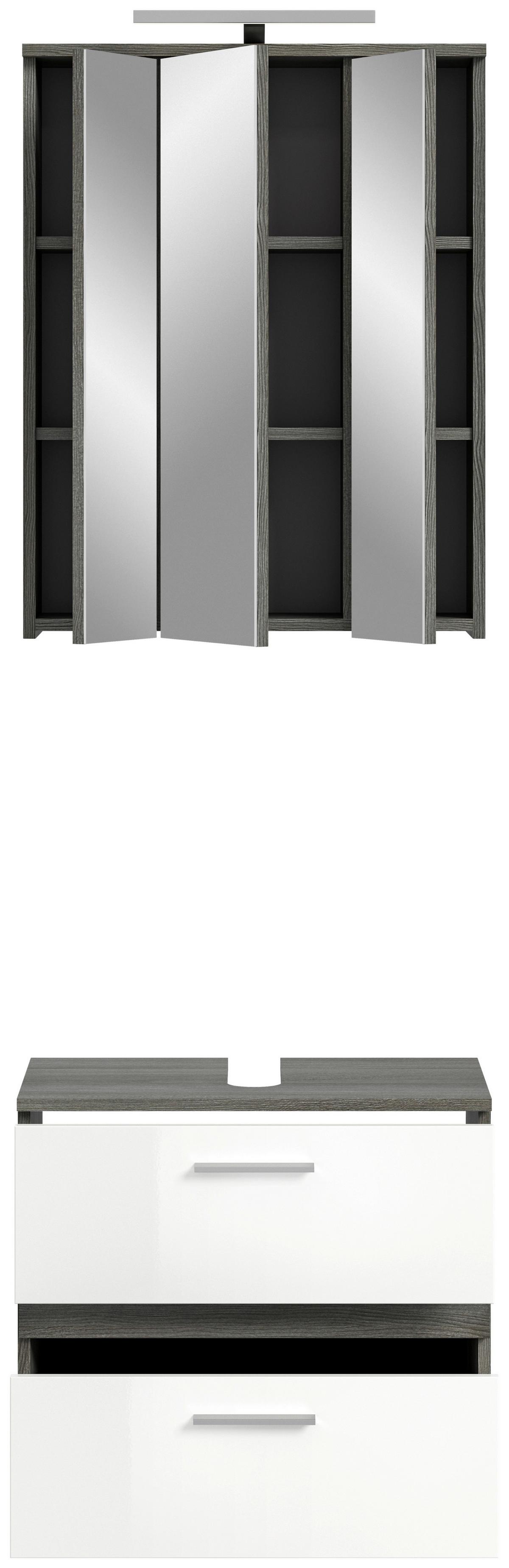 Badezimmer Blake Weiß Hg B: 60 Cm - Weiß Hochglanz/Schwarz, MODERN, Glas/Holzwerkstoff (60cm) - MID.YOU