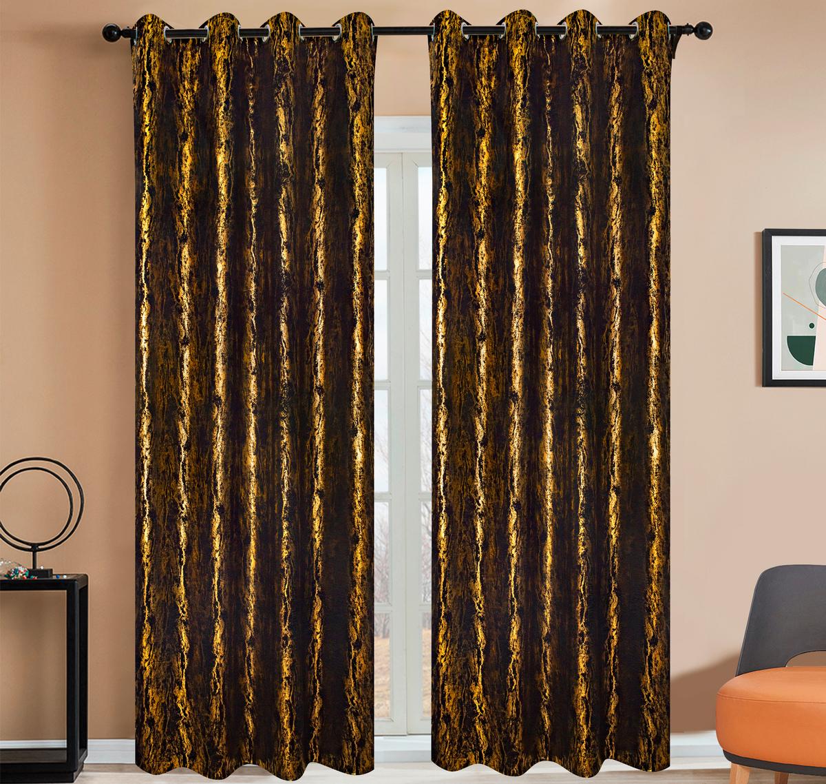Ösenvorhang Eleonore - Goldfarben/Schwarz, MODERN, Textil (140/245cm) - James Wood