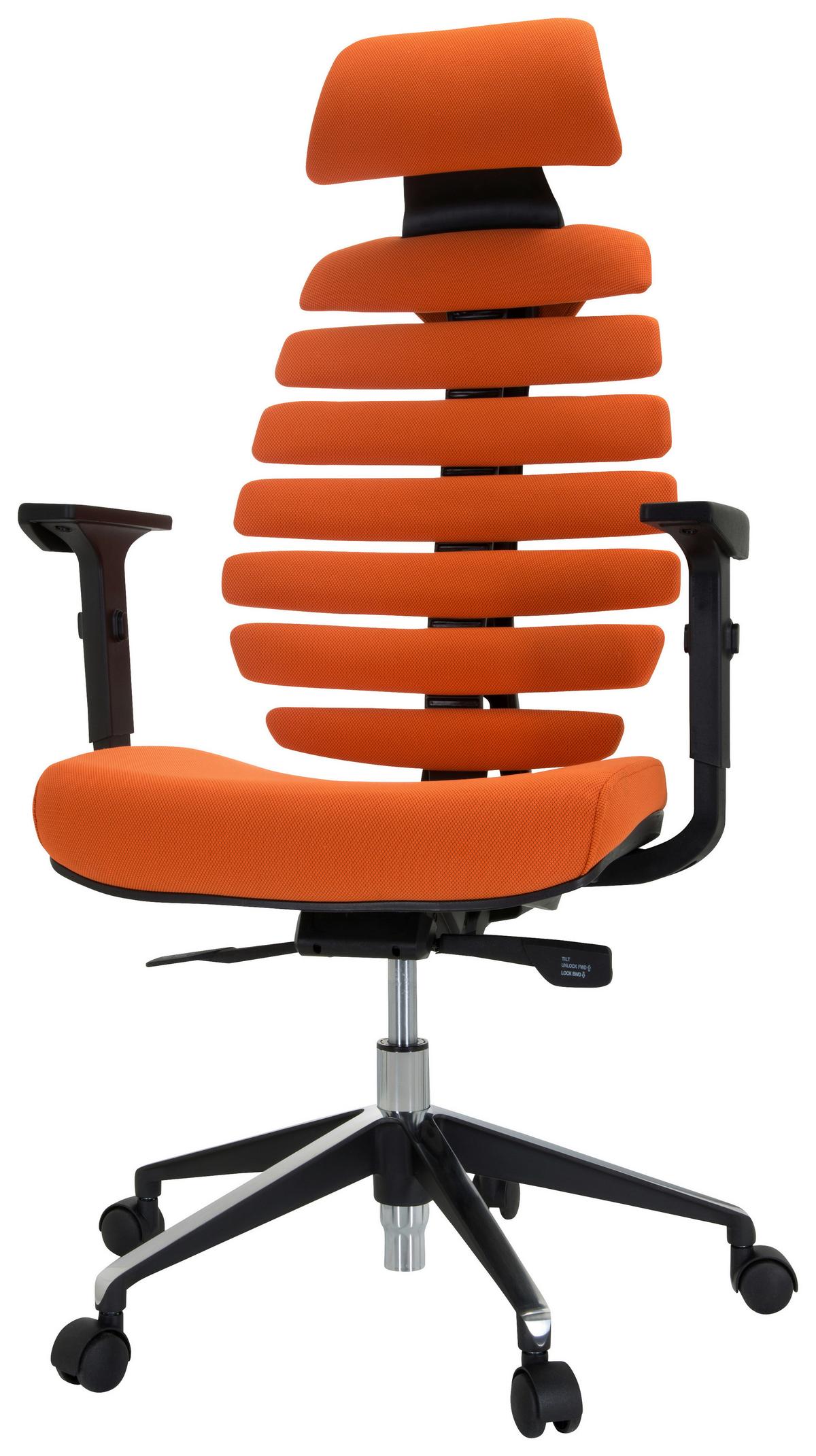 Drehstuhl Ergoline Ii Pro Orange/schwarz - Alufarben/Schwarz, MODERN, Kunststoff/Textil (65/131/53cm) - MID.YOU