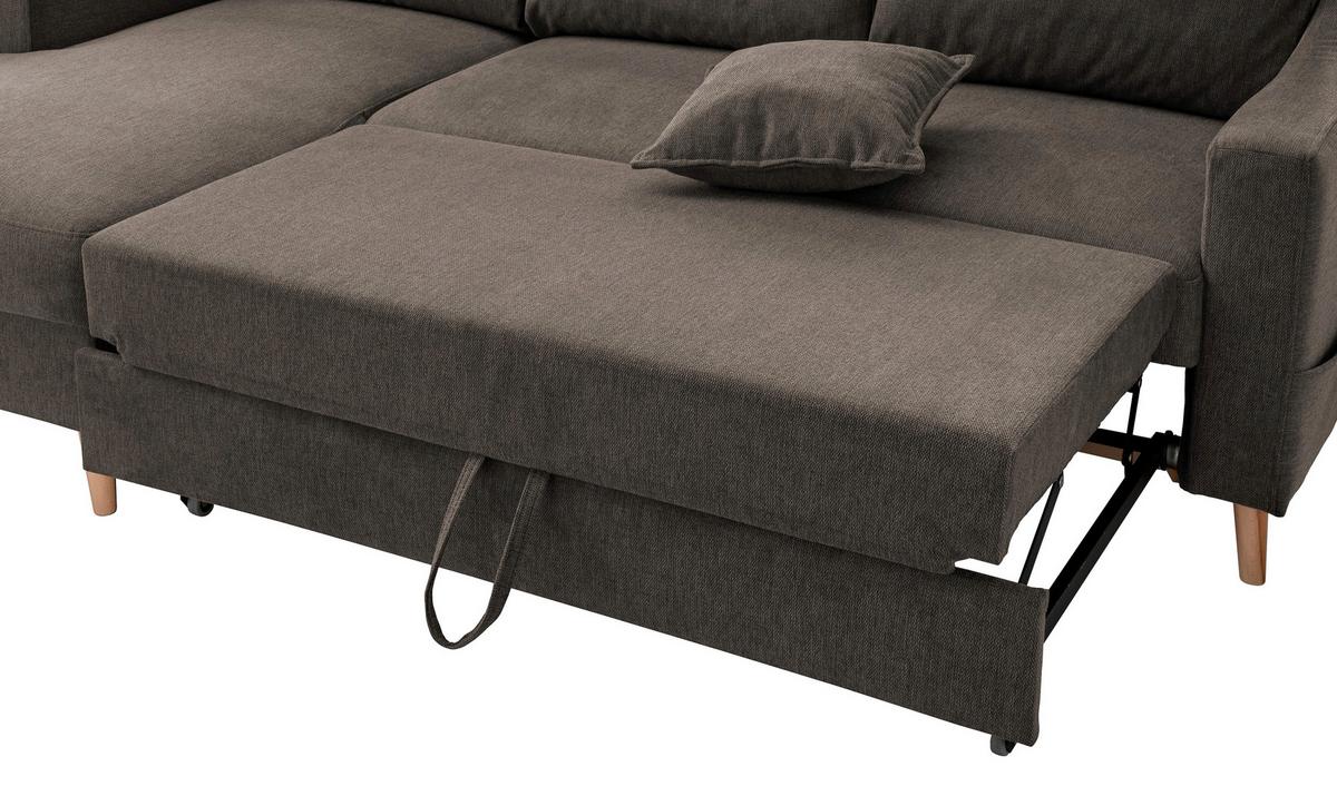 Ecksofa mit Schlaffunktion Valentina mit Kissen Braun - Braun/Naturfarben, KONVENTIONELL, Textil (150/228cm) - P & B