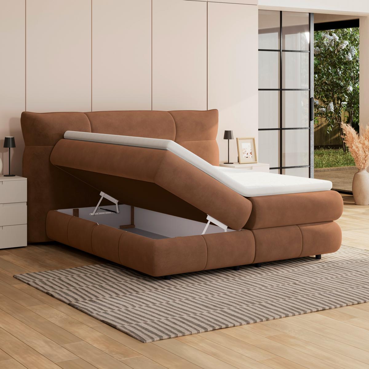 Boxspringbett Carmelo Kupfer 160x200 cm H3 - Schwarz/Kupferfarben, Trend, Textil (160/200cm)