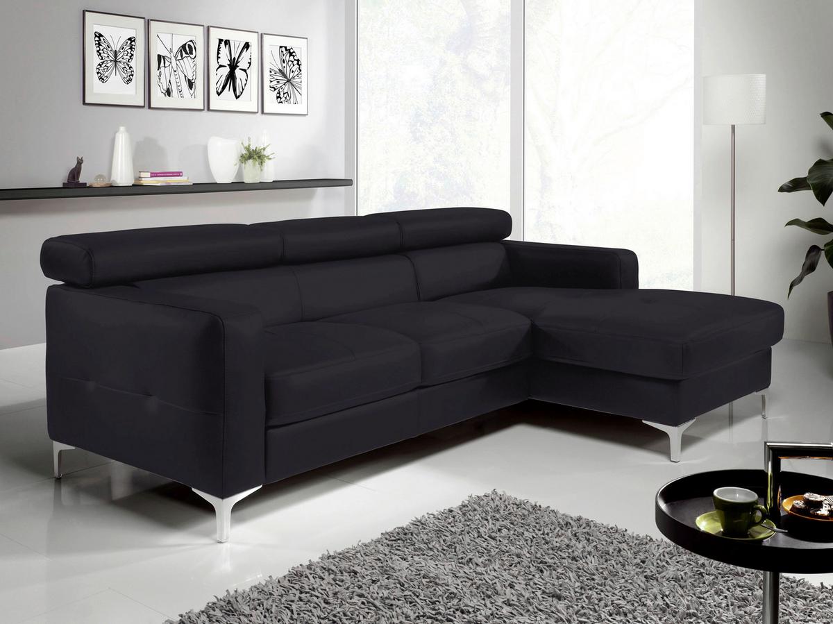 Ecksofa Sammy Schwarz Leder - Chromfarben/Schwarz, Design, Leder (226/169cm) - Livetastic