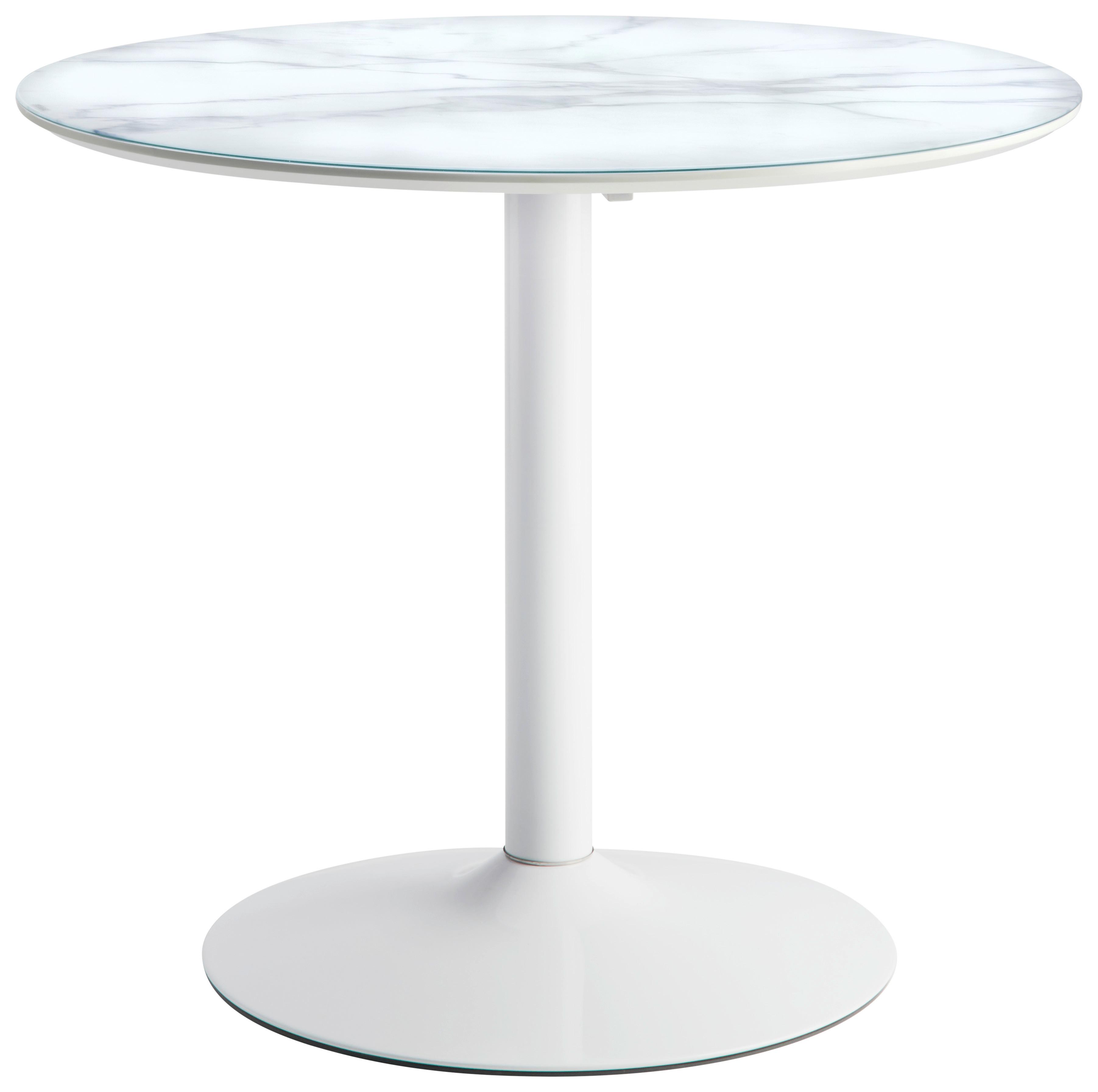 Esstisch Judith 90x90 cm Glas Marmoriert Weiß, Rund - Weiß, KONVENTIONELL, Glas/Kunststoff (90/76,5/90cm)