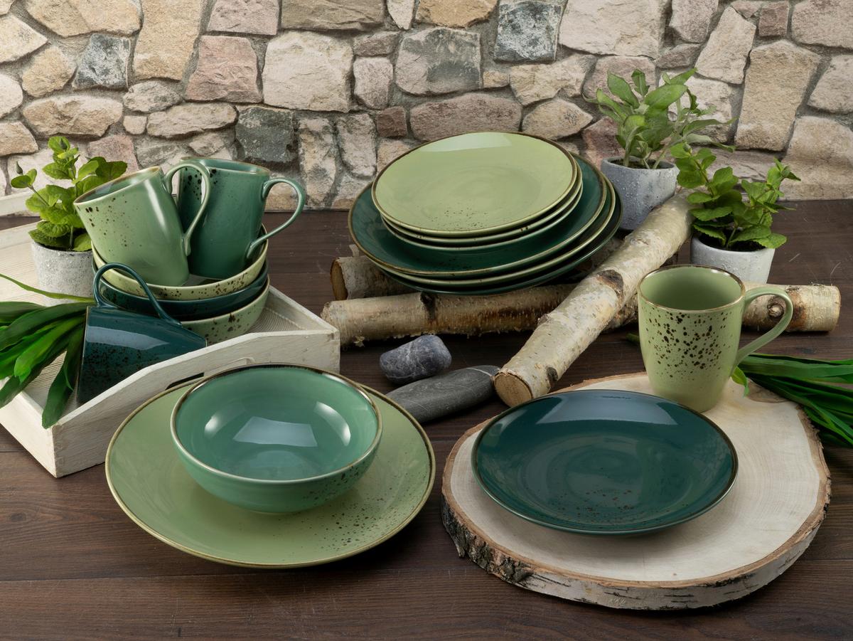 Kombiservice Keramik 4 Personen Geschirr Set Grün - Grün, Keramik (34/31,5/33cm) - Creatable