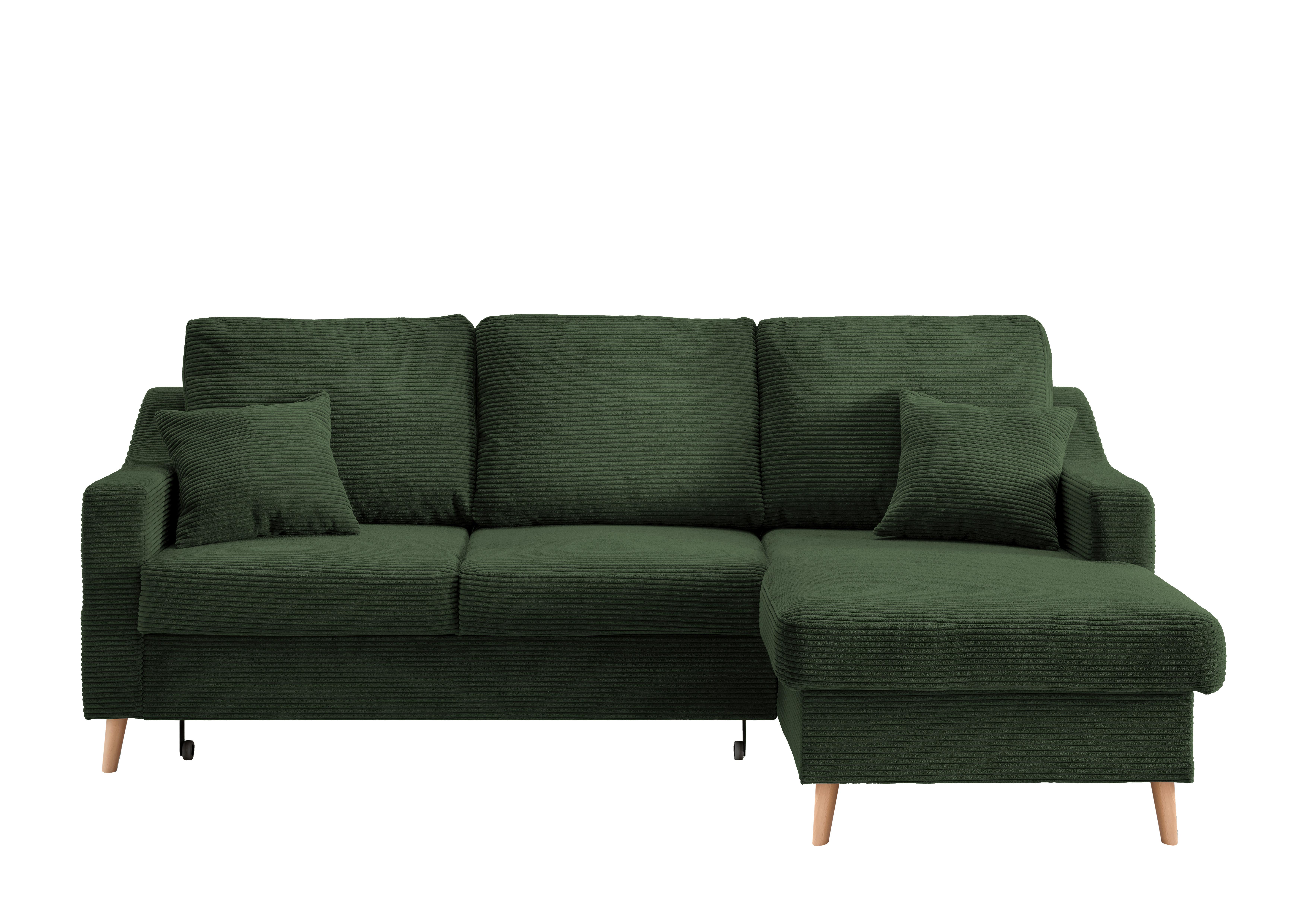 Ecksofa Mit Schlaffunktion & Bettkasten Valentina Grün Cord - Dunkelgrün/Naturfarben, Design, Textil (228/150cm) - P & B