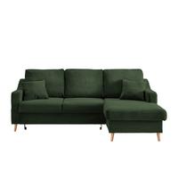 Ecksofa mit Schlaffunktion & Bettkasten Valentina Grün Cord - Dunkelgrün/Naturfarben, Design, Textil (228/150cm) - P & B