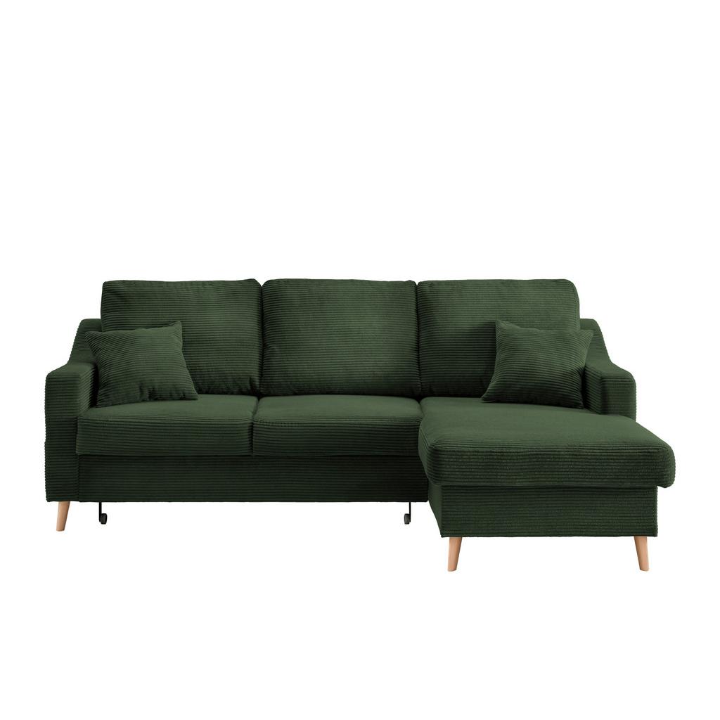 Ecksofa mit Schlaffunktion & Bettkasten Valentina Grün Cord