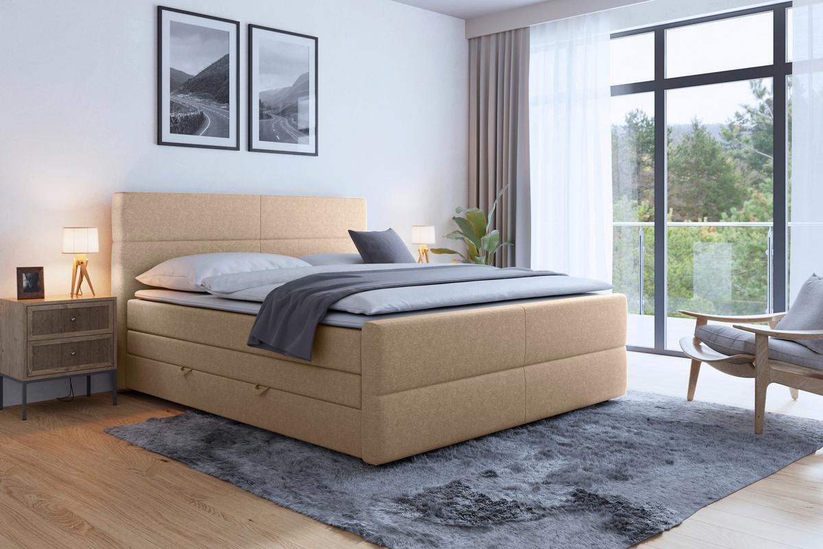Boxspringbett mit Bettkasten Verona 180x200 cm Naturfarben - Schwarz/Naturfarben, MODERN, Karton/Holzwerkstoff (180/200cm) - MID.YOU