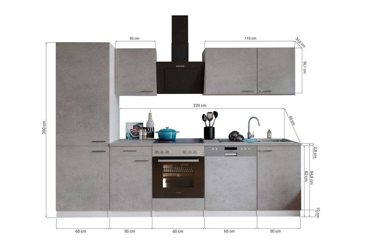 Küchenblock Malia B: 280 Cm Grau, Mit Geräte - Weiß/Grau, Basics, Holzwerkstoff (280cm) - Respekta