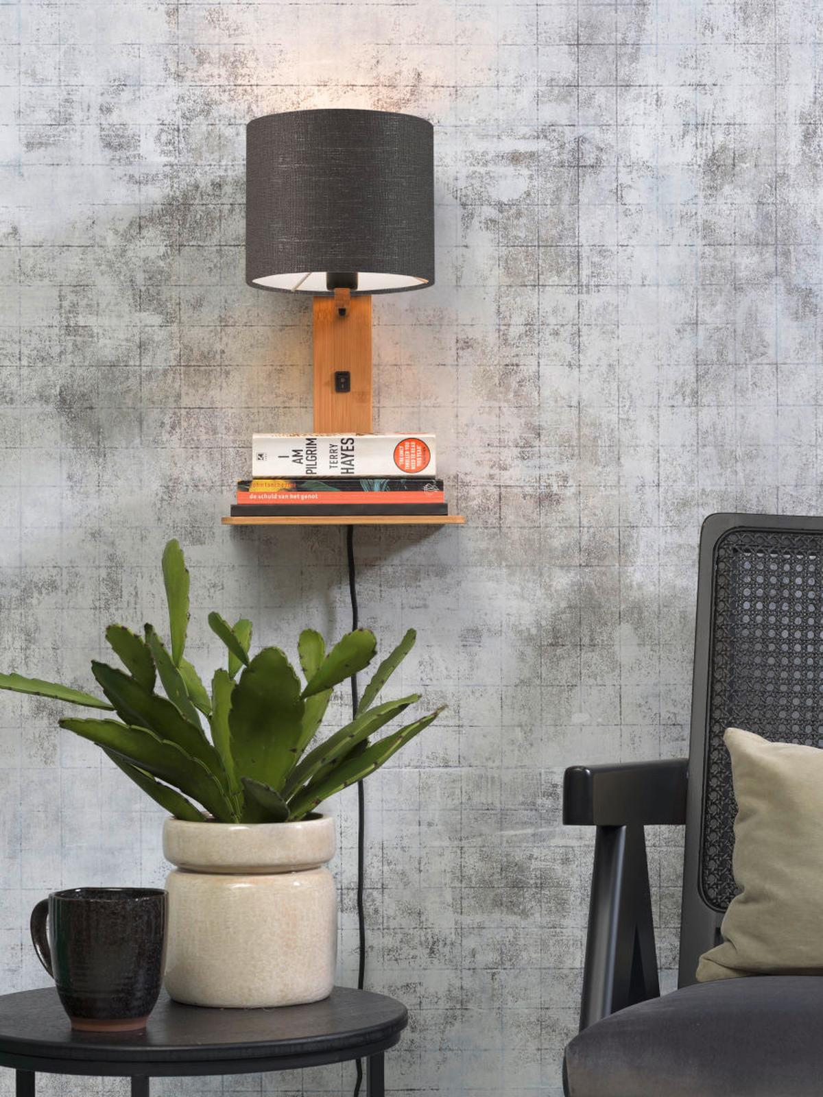 Wandleuchte Andes/w1/n/1815/dg - Dunkelgrau/Naturfarben, Trend, Holz/Textil (19/24/36cm) - Good & Mojo