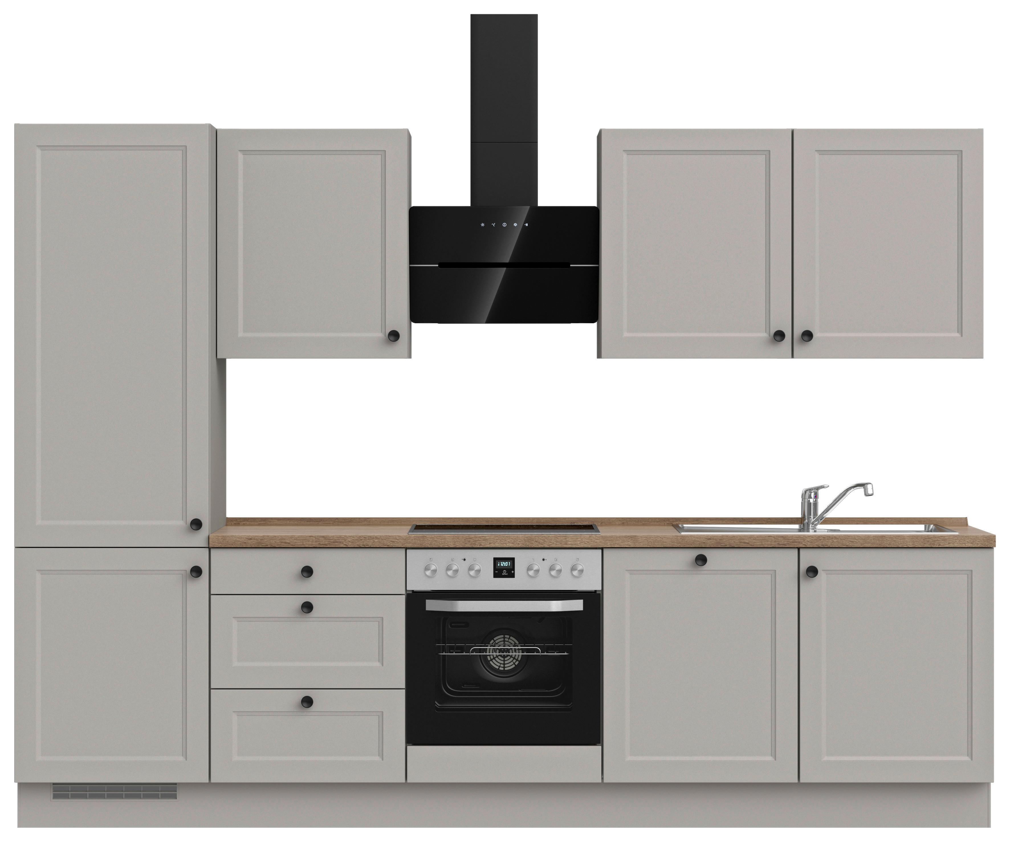 Kuchynská linka 300 cm, kamenná sivá supermatná - čierna/sivá, Modern, kov/kompozitné drevo (300cm) - Nobilia