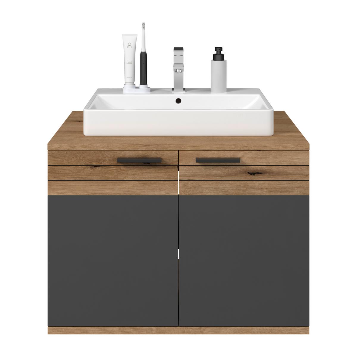 Waschbecken mit Unterschrank Cotia Catlu B: 80 cm - Eichefarben/Anthrazit, MODERN, Keramik/Holzwerkstoff (80/57/48cm) - James Wood