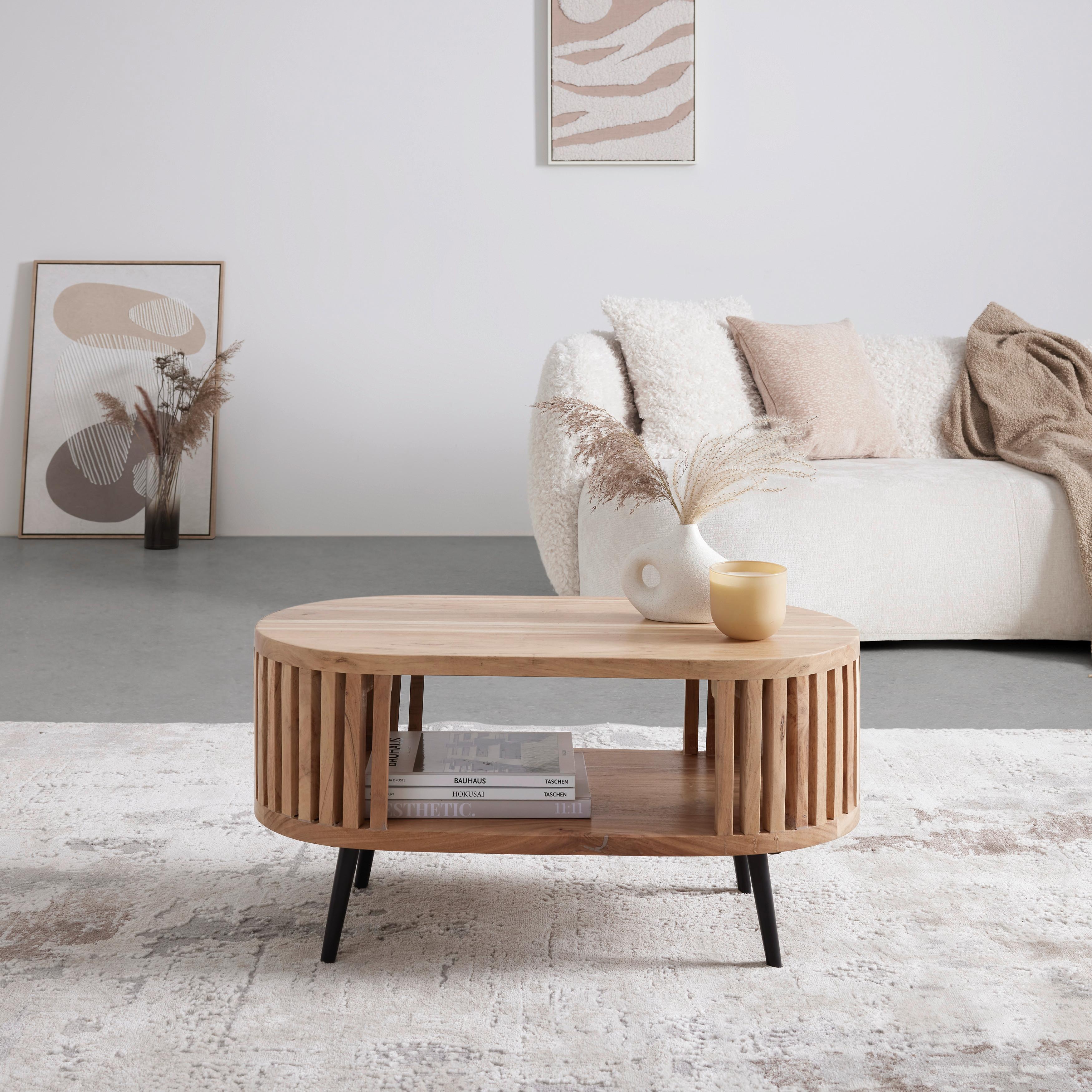 KONFERENČNÝ STOLÍK MADDI -TREND- - čierna/prírodná farba, Lifestyle, kov/drevo (80/40/40cm) - Mömax