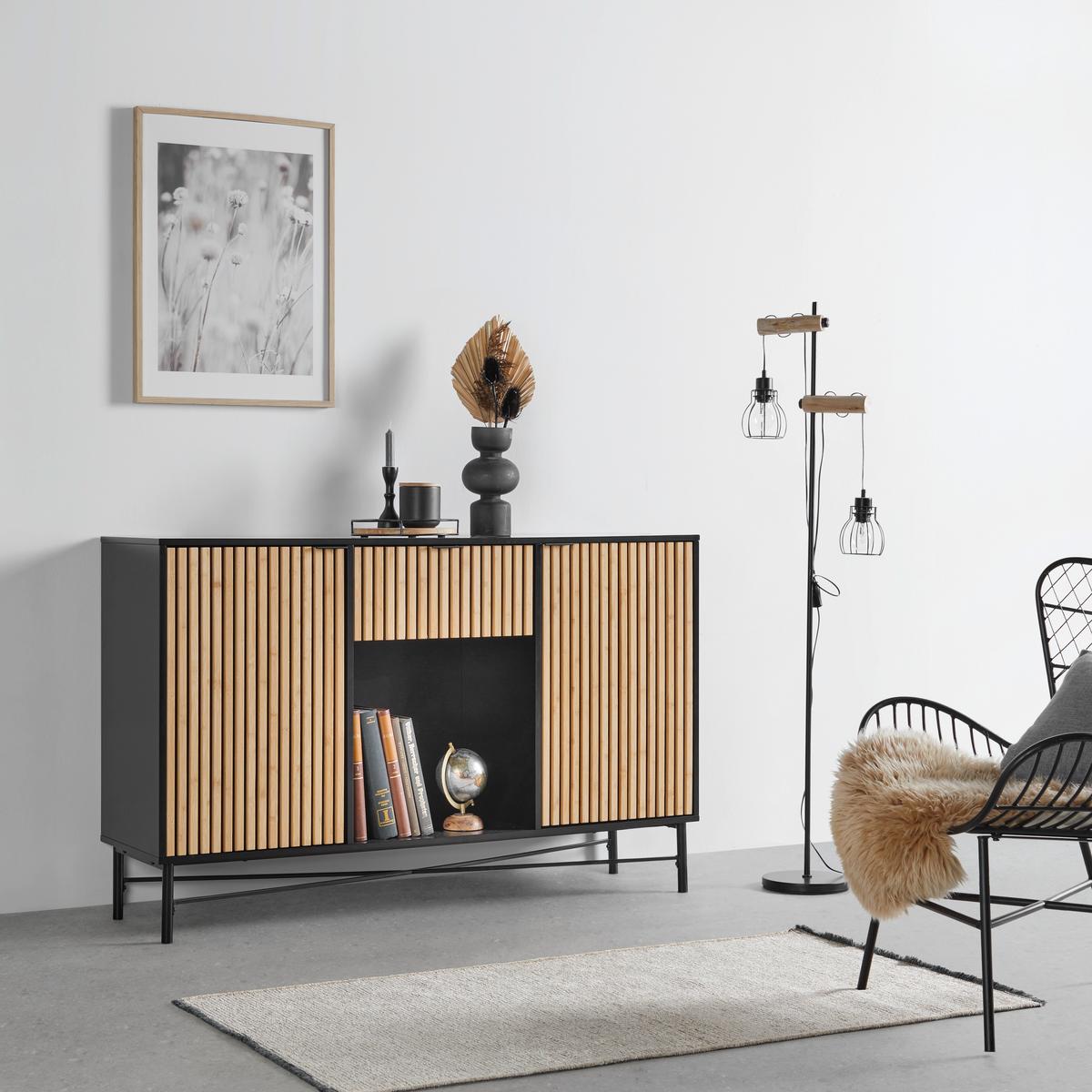 Komoda MADRID - černá/barvy dubu, Moderní, kov/dřevo (143/90/40cm) - Mömax