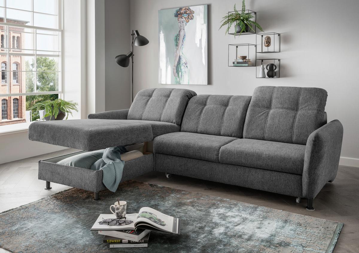 Ecksofa Minori Chenille Anthrazit, S: 184x267 cm - Anthrazit/Schwarz, MODERN, Textil (184/267cm) - Livetastic