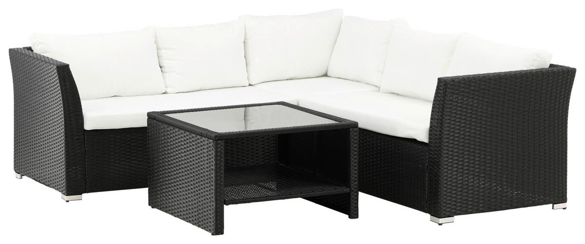 Loungegarnitur 4-Tlg Haiti aus Kunststoff mit Kissen - Schwarz, KONVENTIONELL, Kunststoff - Gardenson