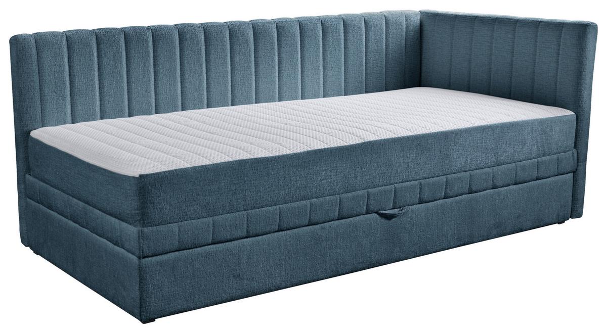 Schlafsofa Roma Chenille Blau, B: 212cm - Blau/Schwarz, Design, Textil (212/83/99cm) - MID.YOU