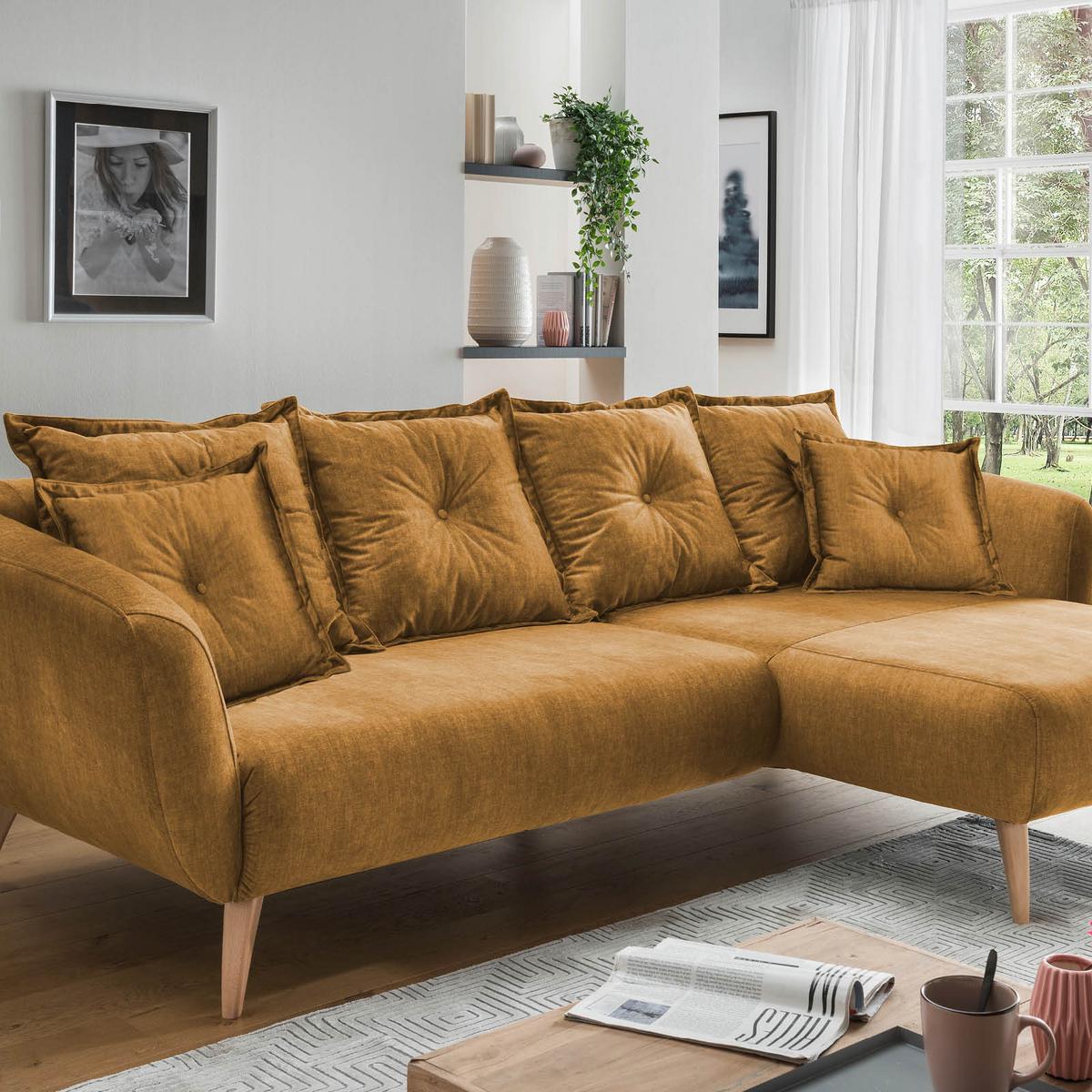 Ecksofa Baggio Mit Kissen Textil Gelb - Gelb/Schwarz, MODERN, Holz/Textil (277/162cm) - Livetastic