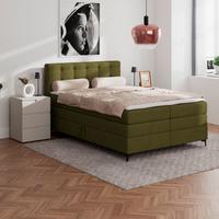 Boxspringbett MITTO Moosgrün 140x200 cm - Schwarz/Grün, KONVENTIONELL, Textil/Metall (140/200cm)