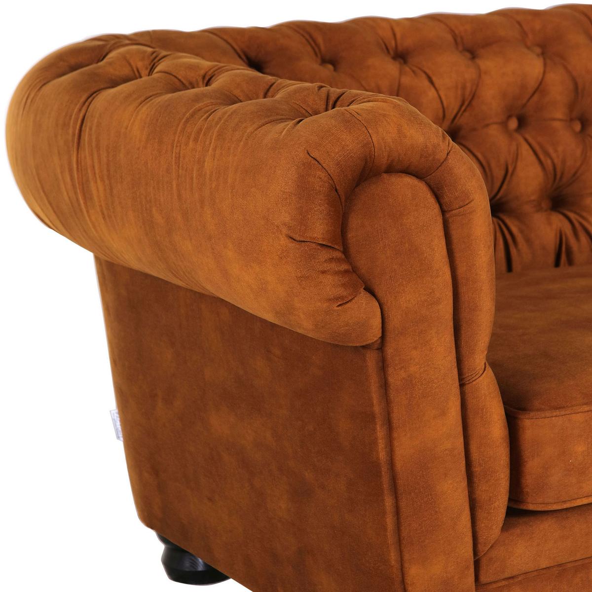 Chesterfield-Sofa Slopes Cognac 3-Sitzer - Cognac/Schwarz, KONVENTIONELL, Textil (203/79/93cm) - Livetastic