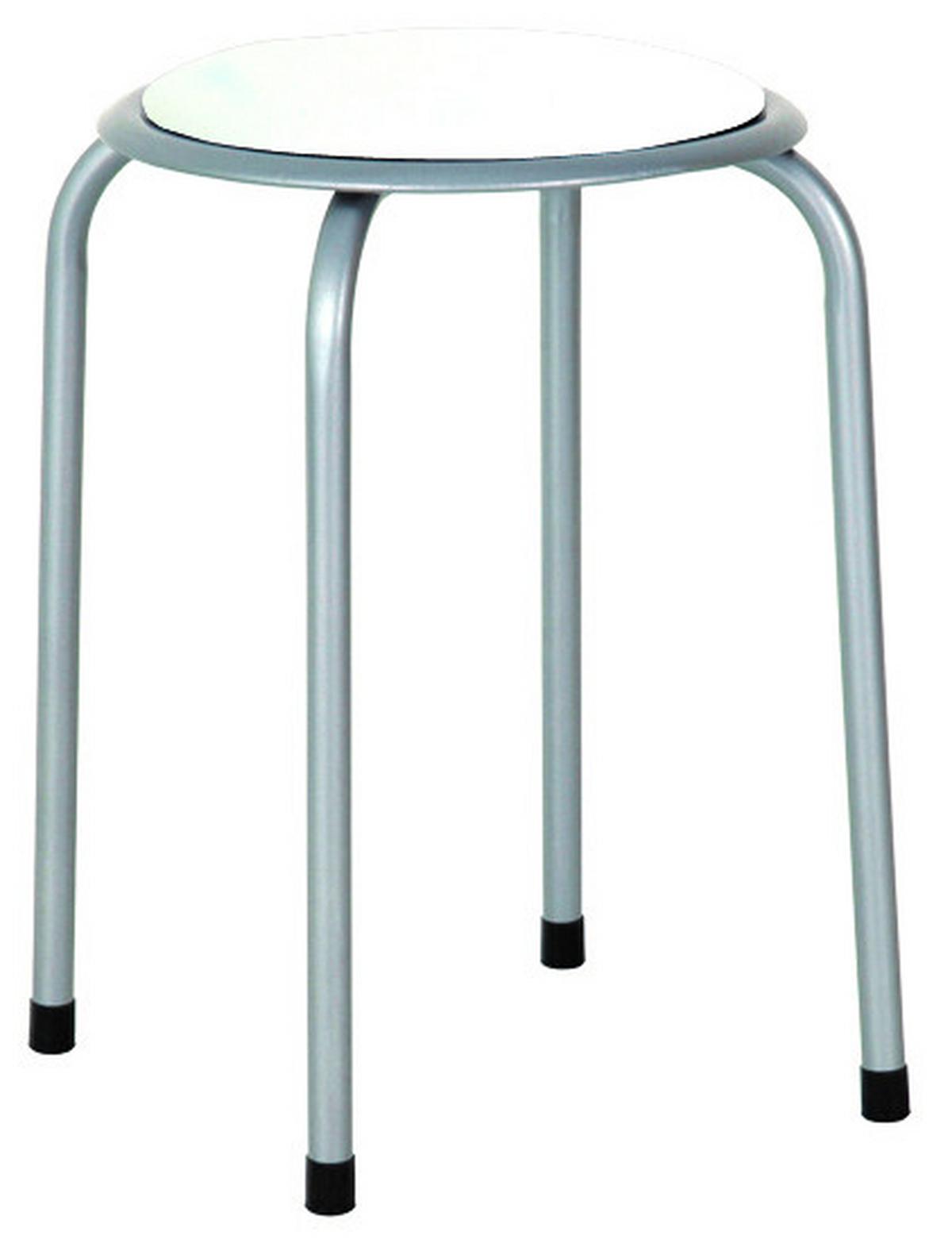 Stapelhocker Raki Metall Alu/Lederlook Weiß H: 45 cm - Alufarben/Weiß, MODERN, Metall (30/45cm)