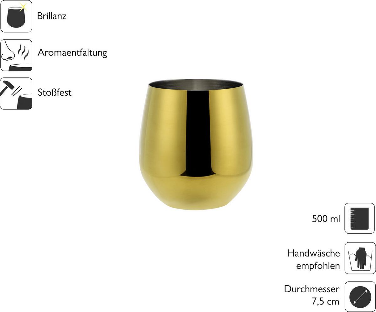 Wasserglas 6er-Set Je ca. 500 ml - Goldfarben, Trend, Metall (9,9cm) - Echtwerk