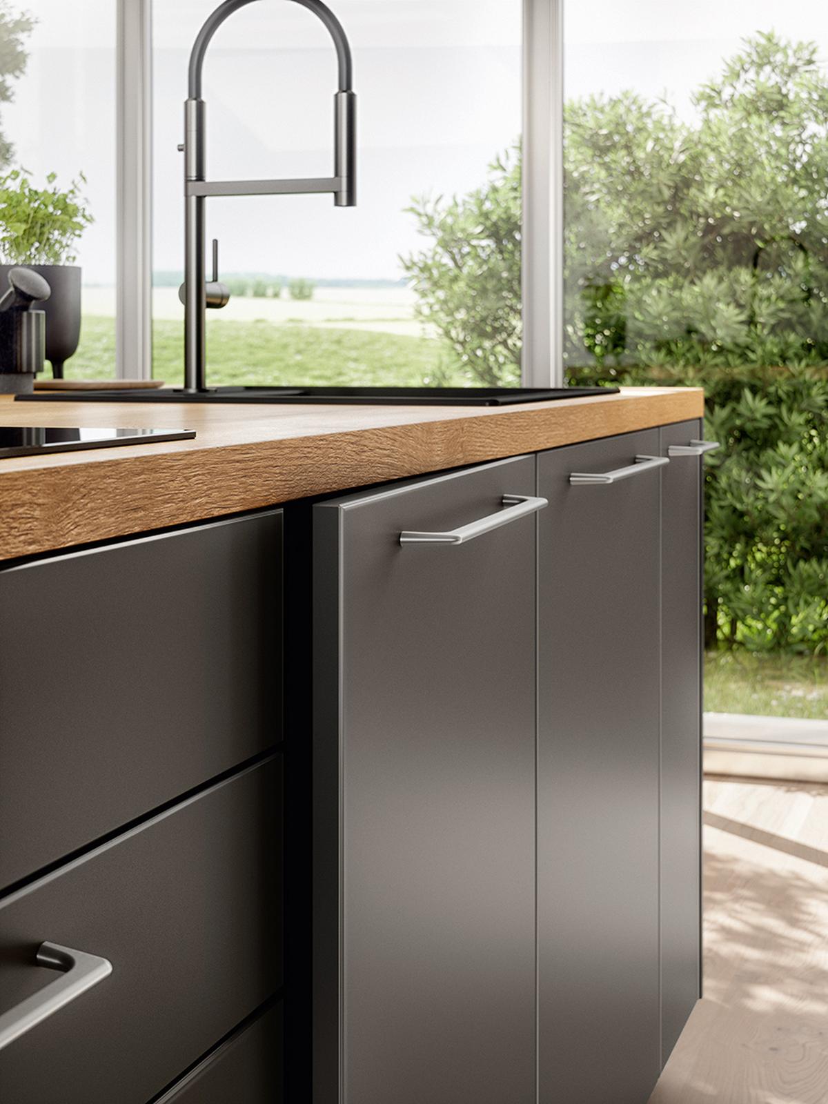 Einbauküche Atlantis Frei Planbar Modernes Design - Eichefarben/Anthrazit, MODERN, Holzwerkstoff - Vertico