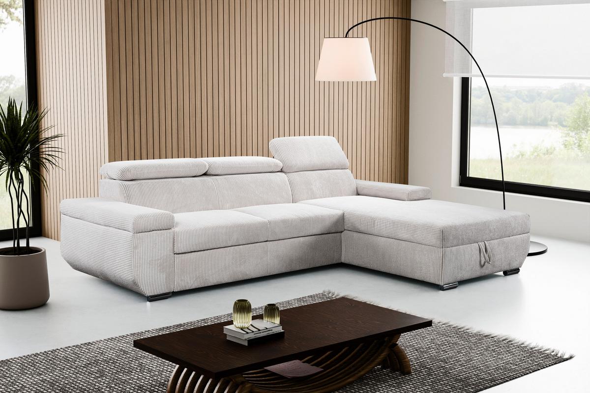 Sofa Lars Beige, Lf: 146x240 cm - Chromfarben/Creme, Basics, Textil (268/189cm) - Livetastic