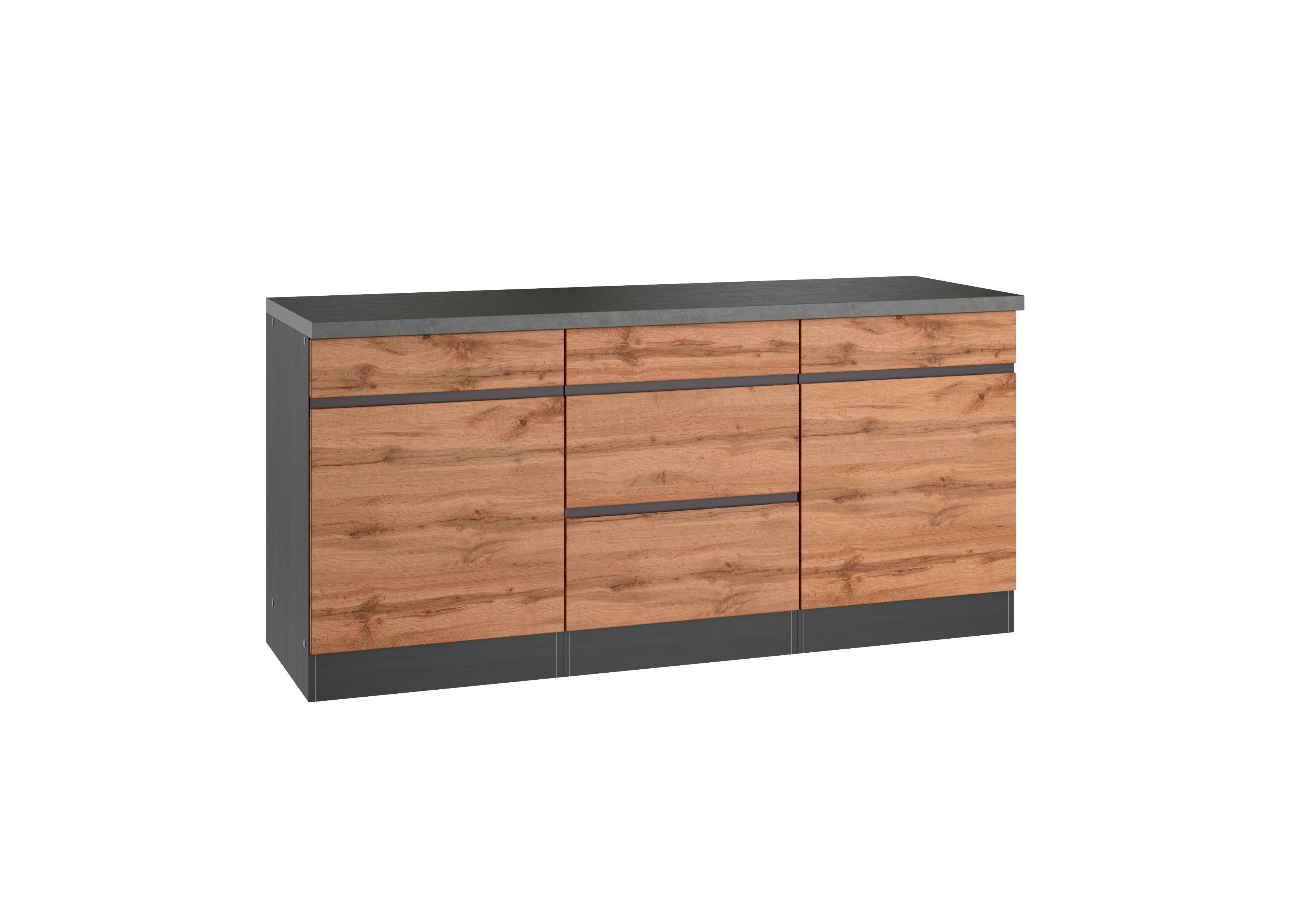 Küchenunterschrank Turin 180 cm Graphitfarben/Eiche - Eiche Wotan/Graphitfarben, Design, Holzwerkstoff (180/86/60cm) - Held