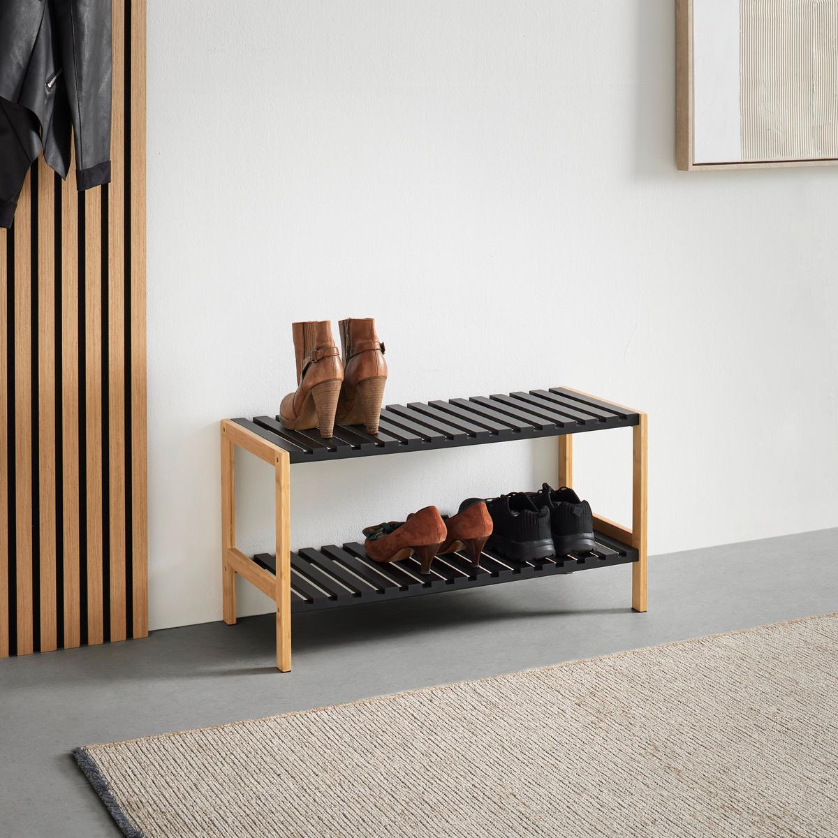 REGÁL NA BOTY ELSA - černá/přírodní barvy, Moderní, kompozitní dřevo/přírodní materiály (70/36/30cm) - Mömax