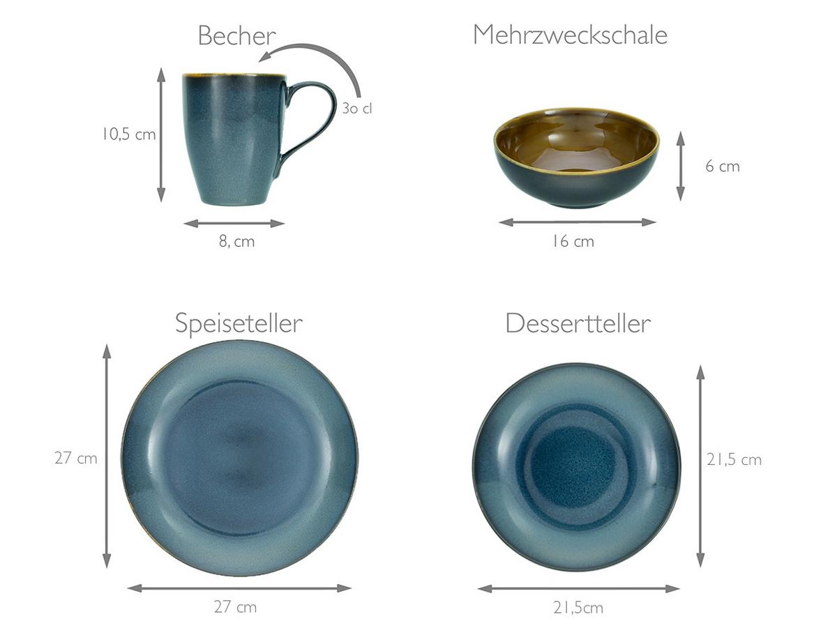 Kombiservice Mallorca Keramik 4 Personen Geschirr Set - Petrol/Braun, Design, Keramik - Creatable