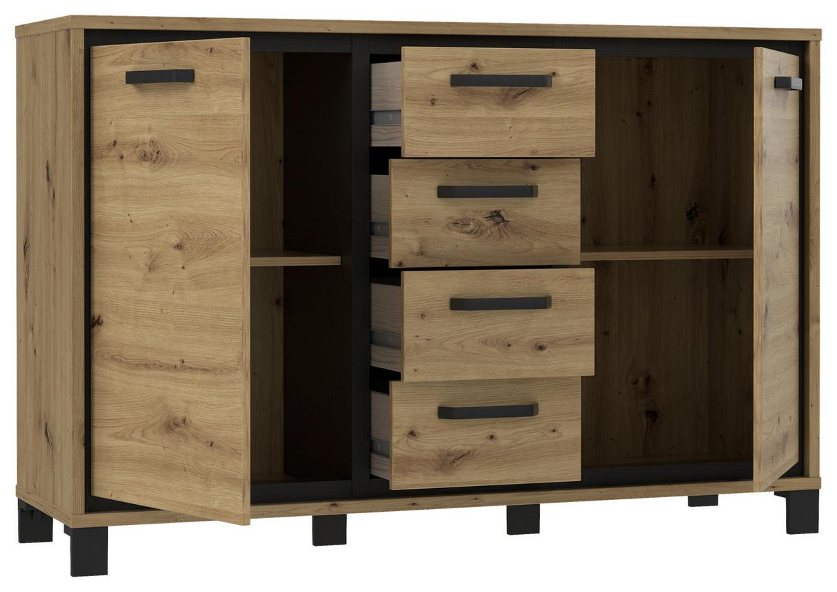 Kommode B 138,4 Cm Trondheim, Eiche Dekor/schwarz - Eichefarben/Schwarz, MODERN, Holzwerkstoff/Kunststoff (138,4/91,2/41,5cm) - MID.YOU