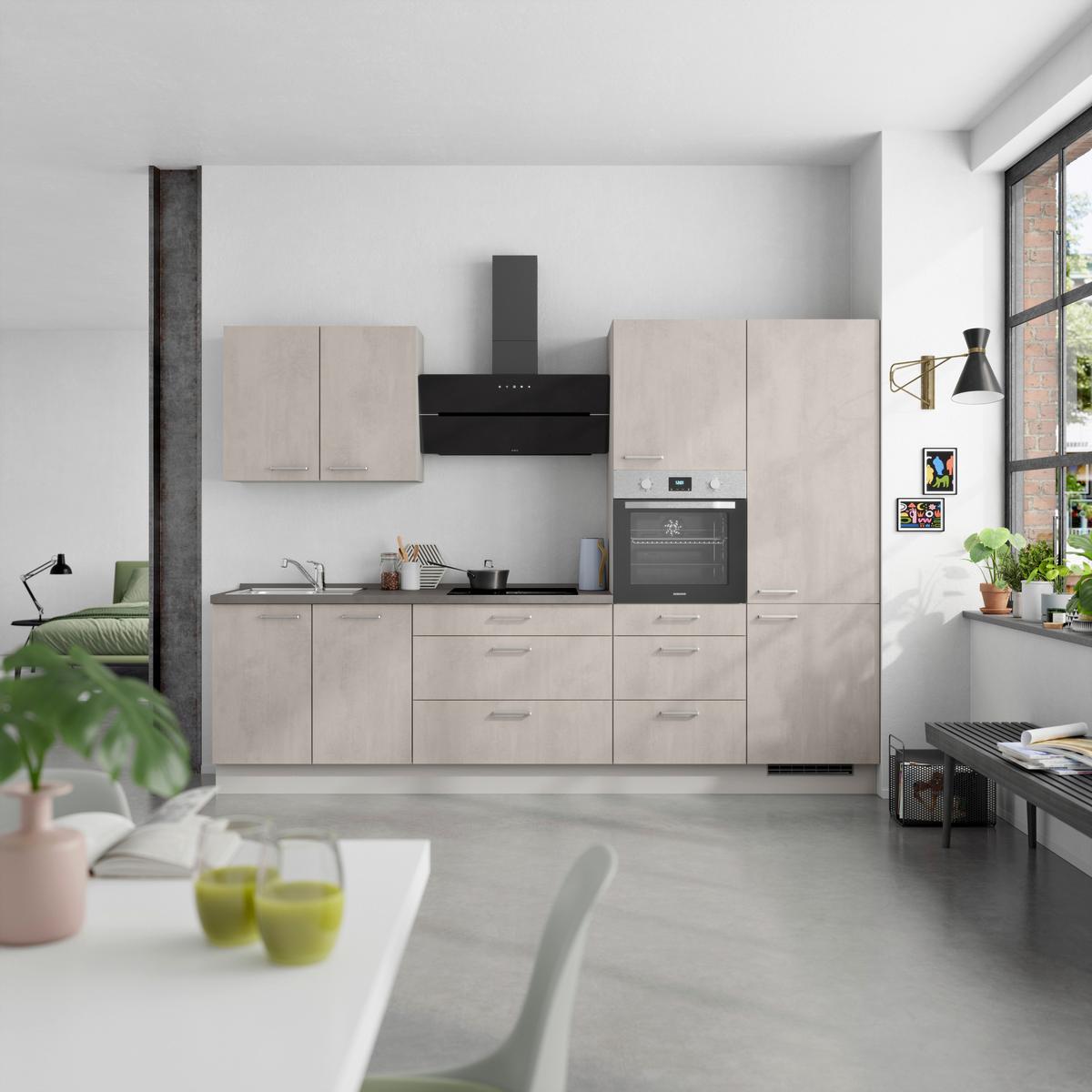 Kuchyňská linka 300 cm, šedý betón/ kamenná šedá - šedá/světle šedá, Moderní, kov/kompozitní dřevo (300cm) - Nobilia