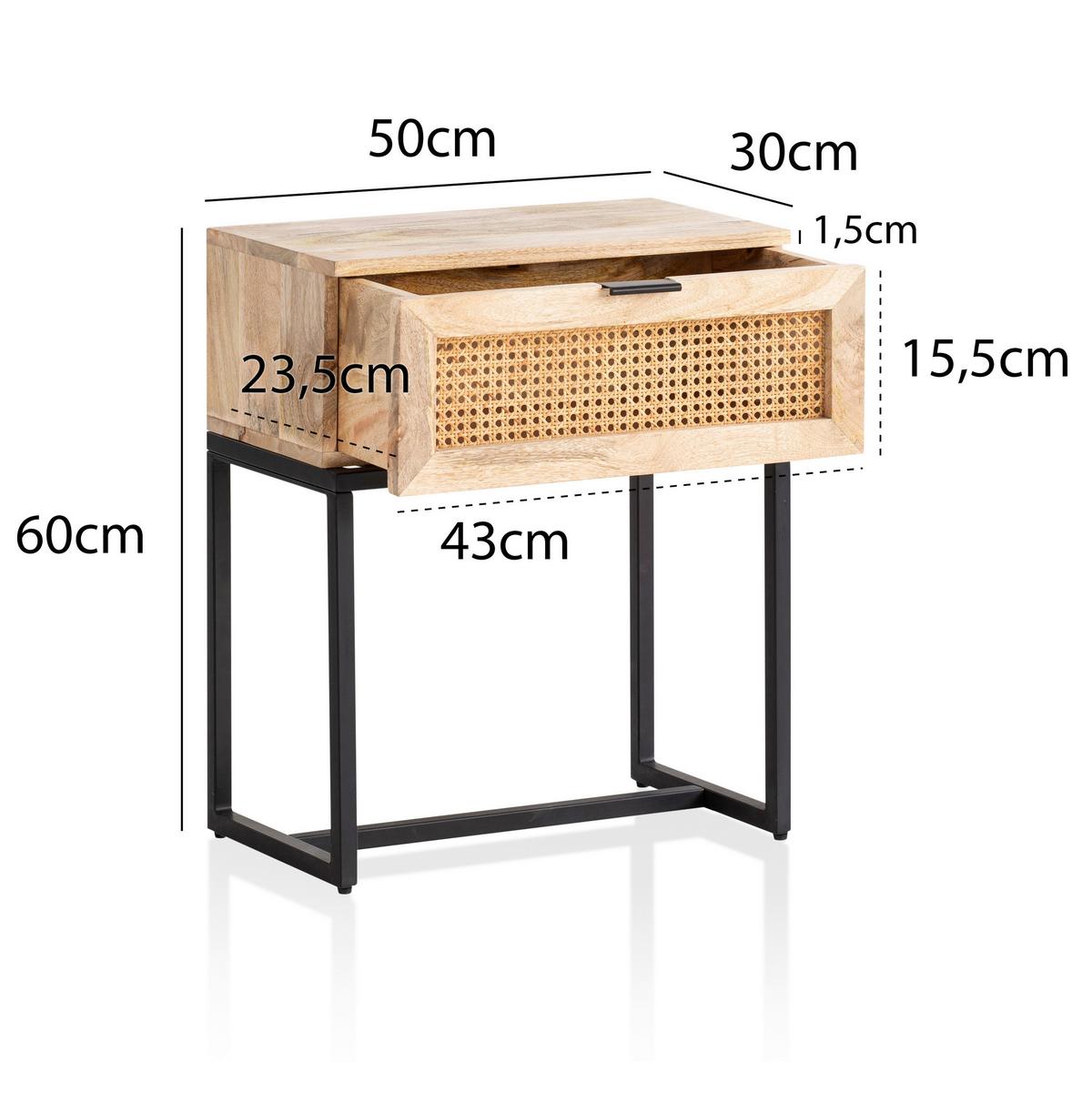 Nachtkästchen Naturfarben, B: 50 Cm - Schwarz/Naturfarben, LIFESTYLE, Holz (50/60/30cm) - MID.YOU