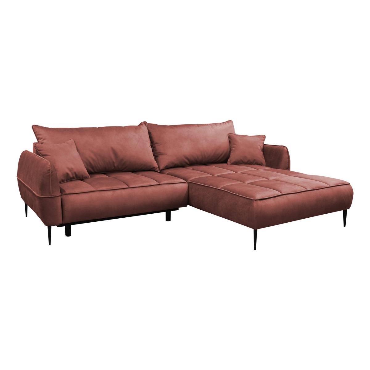 Ecksofa mit Bettkasten Letto 260x189 cm Velours Koralle - Koralle/Schwarz, Design, Textil (260/189cm) - MID.YOU