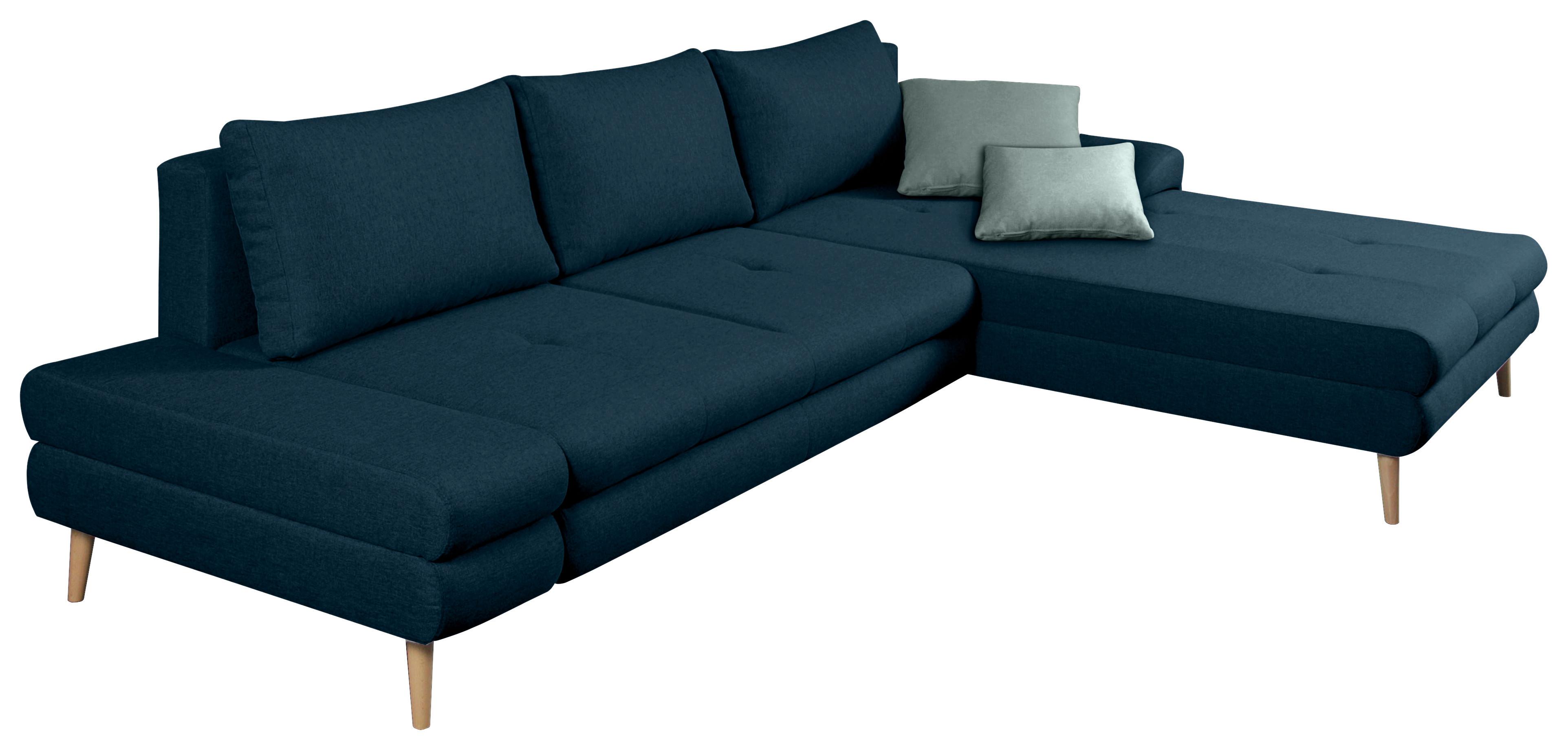 Ecksofa Mit Schlaffunktion Floby Stauraum Dunkelblau - Erlefarben/Naturfarben, Trend, Textil (313/215cm) - MID.YOU