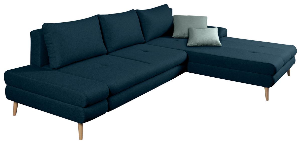 Ecksofa Mit Schlaffunktion Floby Stauraum Dunkelblau - Erlefarben/Naturfarben, Trend, Textil (313/215cm) - MID.YOU