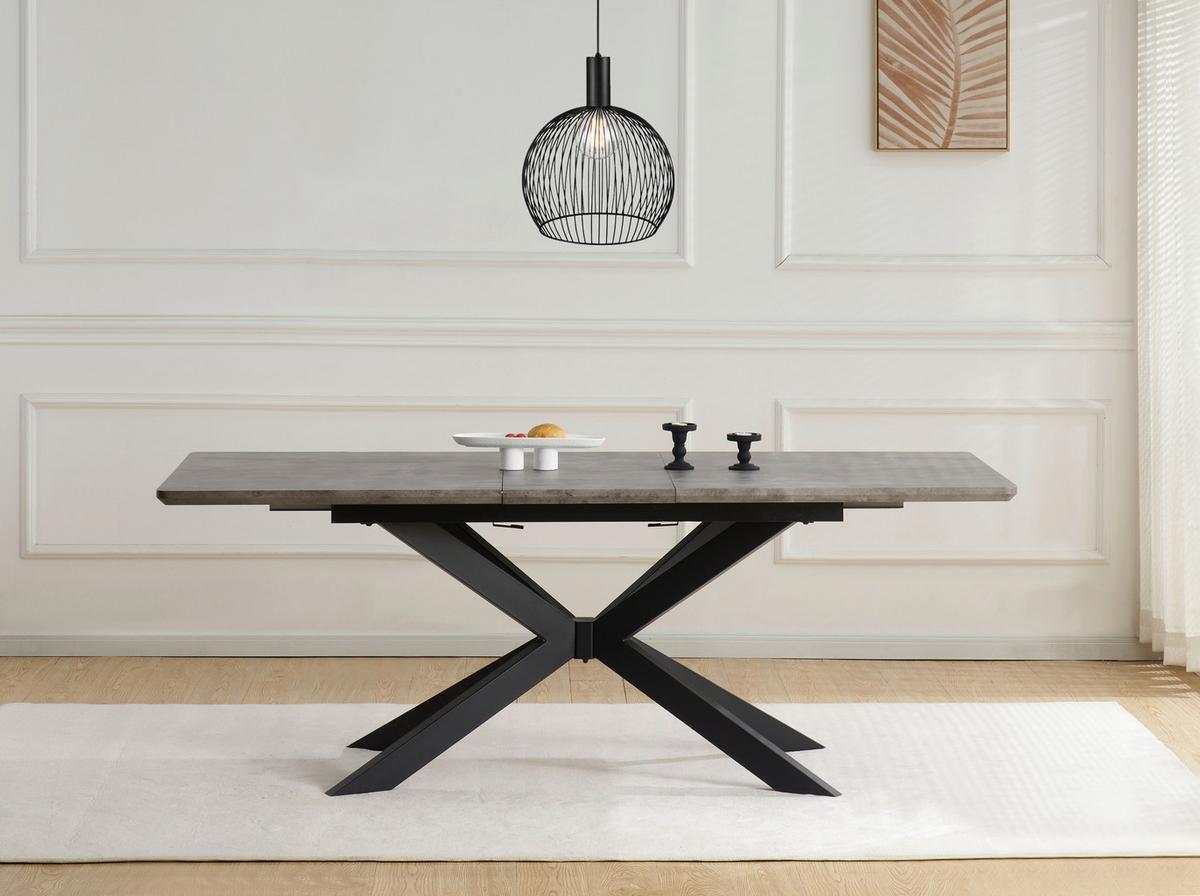 Ausziehtisch Leif 160 Az Mdf Betonoptik, B: 160-200 cm - Schwarz/Grau, KONVENTIONELL, Holzwerkstoff/Metall (160-200/76/90cm) - MID.YOU