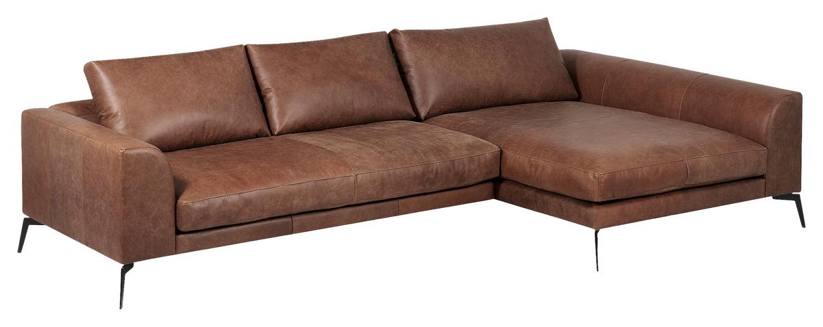 Ecksofa Berlin Braun S: 313 Cm - Schwarz/Braun, Design, Leder (313/172cm) - Livetastic