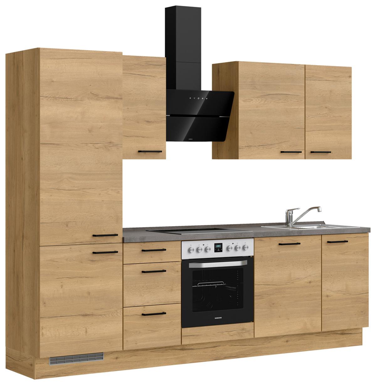 Kuchynská linka 270 cm, dub Sierra - čierna/farba duba, Modern, kov/kompozitné drevo (270cm) - Nobilia