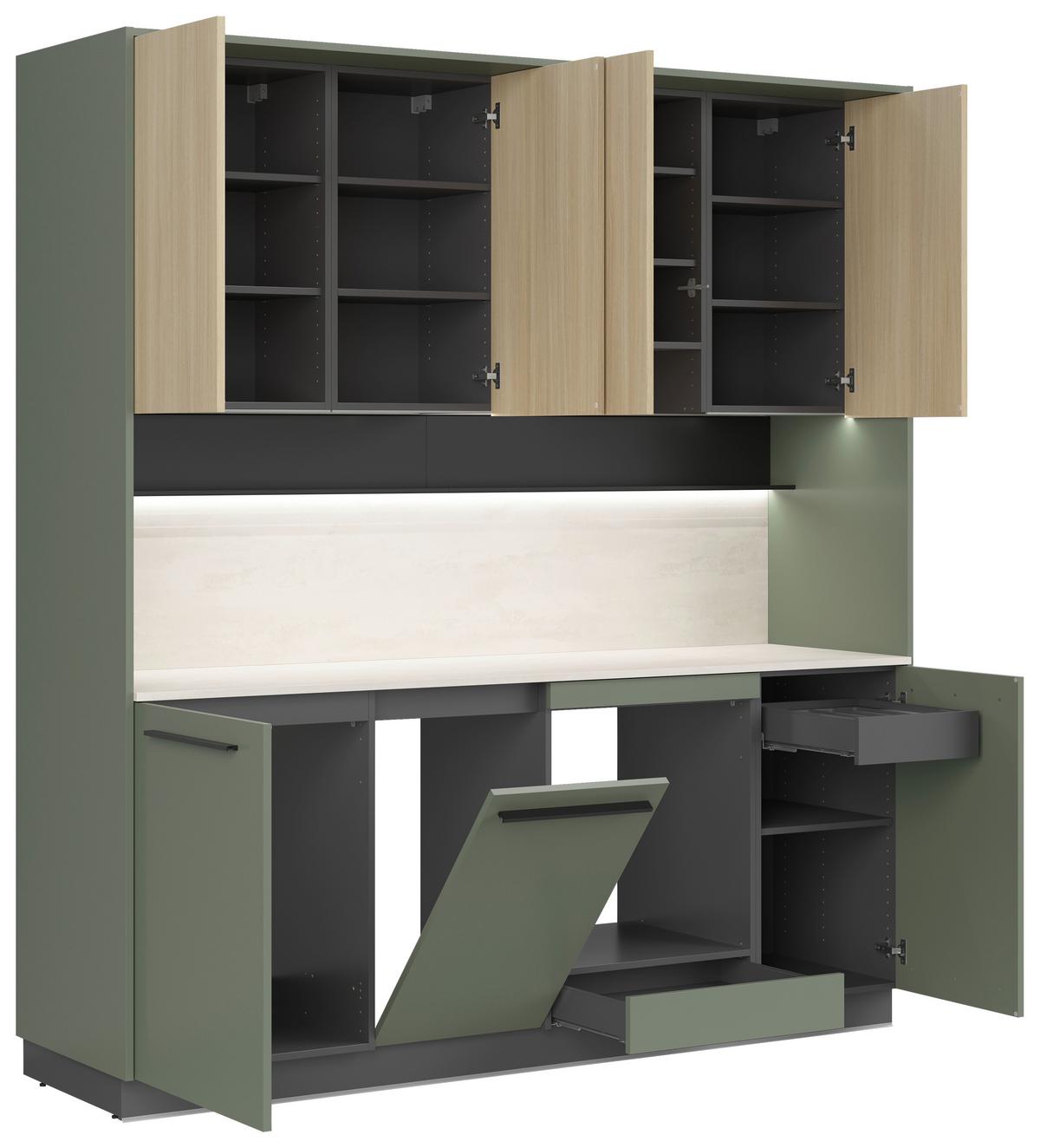 Küchenblock Milino Small-Smg/Sbe - Dunkelgrün/Eichefarben, Basics, Holzwerkstoff (210cm) - Visiona