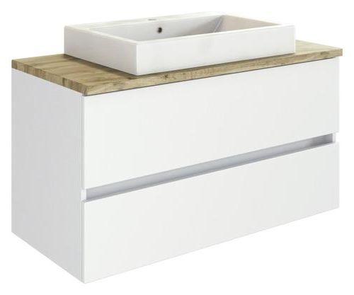 Waschbecken mit Unterschrank B: 100 cm, Weiß Dekor - Eichefarben/Weiß, Basics, Keramik/Holzwerkstoff (100cm) - Held