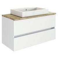 Waschbecken Mit Unterschrank B: 100 Cm, Weiß Dekor - Eichefarben/Weiß, Basics, Keramik/Holzwerkstoff (100cm) - Held