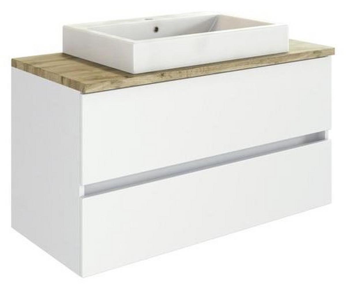 Waschbecken Mit Unterschrank B: 100 Cm, Weiß Dekor - Eichefarben/Weiß, Basics, Keramik/Holzwerkstoff (100cm) - Held